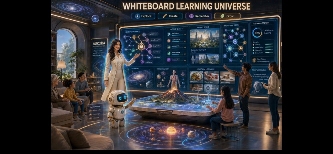 Whiteboard Learning Universe concept render